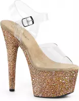 Pleaser Sandaal met enkelband, Paaldans schoenen -37 Shoes- ADORE-708LG Paaldans schoenen Champagne/Transparant