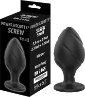 Power Escorts - Screw Plug Small Anal Plug  - 5,9 CM x 2,9CM / 2,3 Inch x 1,2 Inch - Butt plug - zwart - kwaliteits Silicone - geen goedkoop tpe materiaal - stoere Cadeau box - BR2