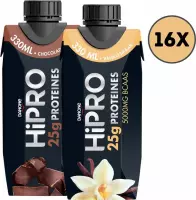 Danone - HiPRO Proteïne Drank Vanille & Chocolade Combideal  - Eiwitshake / Proteine shake - 25 gram eiwit per fles - 16 stuks (330 ml)