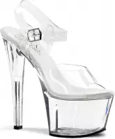 Pleaser Sandaal met enkelband, Paaldans schoenen -35 Shoes- SKY-308 Paaldans schoenen Transparant/Zilverkleurig