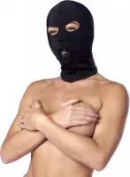 Rimba Bondage Play Elastisch hoofdmasker van soepele stof met ball gag - zwart