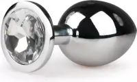 Zilveren ronde buttplug met diamant