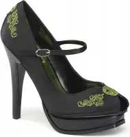 Pleasure-12 black satin/lime green - (EU 35 = US 5) - Pin Up Couture