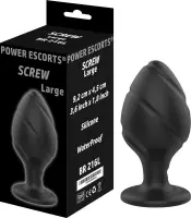 Power Escorts - Screw Plug Large Anal Plug - 9,2 CM X 4,5 CM / 3,6 Inch X 1,8 Inch - Butt Plug - Zwart - Kwaliteits Silicone - Geen Goedkoop Tpe Materiaal - Stoere Cadeau Box - BR2