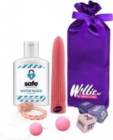 Willie Toys Sextoys - Starterspakket - Vibrator, Ben Wa ballen & Dobbelstenen - Inclusief: Safe Glijmiddel & Opbergzakje