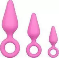Roze buttplugs met trekring - setje