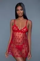 Valentine Transparante Babydoll Set - Rood