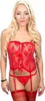 Mandy Mystery Lingerie – Sexy Jarretel Set met Mooie Strikjes voor Spanning en Plezier – One SIze- Rood