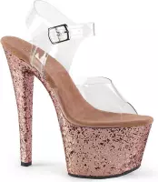 Pleaser Sandaal met enkelband, Paaldans schoenen -36 Shoes- SKY-308CP-3 Paaldans schoenen Zwart/Zilverkleurig