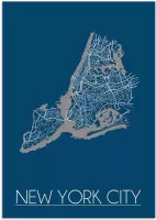 DesignClaud New York City Plattegrond poster Blauw A3 + Fotolijst zwart