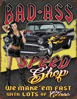 Signs-USA - Bad Ass Speed Shop - retro wandbord - 40 x 30 cm - metaal