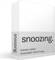 Snoozing - Katoen-satijn - Hoeslaken - Extra Hoog - Tweepersoons - 150x200 cm - Wit