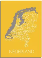 DesignClaud Nederland Plattegrond poster Geel  - A3 + Fotolijst zwart (29,7x42cm)