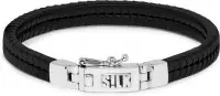 SILK Jewellery - Zilveren Armband - Chevron - 275BLK.18 - zwart leer - Maat 18