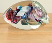 Kristallen object / glaskunst / glasobject knoop blauw roze