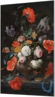 HalloFrame - Schilderij - Stilleven Met Bloemen In Een Glazen Vaas Akoestisch - Zwart - 70 X 100 Cm