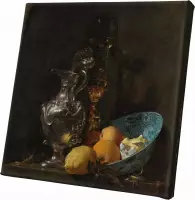 Stilleven met zilveren kan en porseleinen kom | Willem Kalf | 1655 - 1660 | 60cm x 60CM | Canvas | Foto op canvas | Oude meesters
