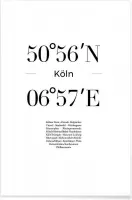 JUNIQE - Poster Coördinaten Keulen -30x45 /Wit & Zwart