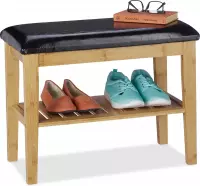 Relaxdays schoenenbank met zitkussen - halbankje - schoenenrek bamboe - schoenenkastje