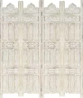 Kamerscherm met 4 panelen handgesneden 160x165 cm mangohout wit