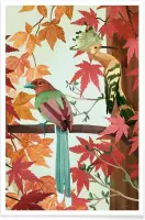JUNIQE - Poster Birds Of Autumn -30x45 /Groen & Oranje