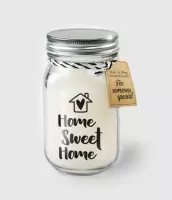 Kaars - Home sweet home - Lichte vanille geur - In glazen pot - In cadeauverpakking met gekleurd lint