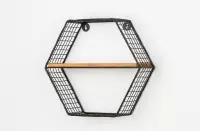 Wandrek / (Muur)Wandplank / Wandkast / Wandbox 6(zes)-hoek/hexagon Mango Hout met Metaal - industrieel, zwart, 31 cm hoog| Deco Heart huis/woonkamer accessoires en decoratie - Coil