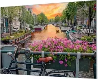 HalloFrame - Schilderij - Amsterdams Straatbeeld Wand-beugels - Zilver - 150 X 100 Cm