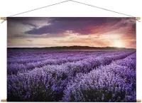 Veld met lavendel  | 60 x 40 CM | Natuur |Schilderij |Textieldoek | Textielposter | Wanddecoratie