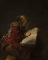 Wanddecoratie / Schilderij / Poster / Doek / Schilderstuk / Muurdecoratie / Fotokunst / Tafereel Oude lezende vrouw, waarschijnlijk de profetes Hanna - Rembrandt van Rijn gedrukt o