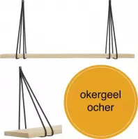 Leren split-plankdragers - Handles and more® - 100% leer - OKERGEEL - set van 2 / excl. plank (leren plankdragers - plankdragers banden - leren plank banden)