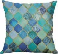 Kussenhoes 45x45 blauw turquoise. Decoratieve kussensloop