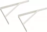 2x stuks plankdragers / schapdragers wit gelakt staal met schoor 39,5 x 27 cm - plankendrager - planksteun / planksteunen / wandplankdragers