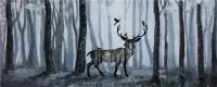 Schilderij - Handgeschilderd - Hert in het bos 150x60cm