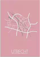 DesignClaud Plattegrond Utrecht Stadskaart poster Wanddecoratie - Roze - A4 + fotolijst wit (21x29,7cm)