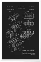 JUNIQE - Poster Legoblokje - Patentopdruk - Blauwdruk -60x90 /Zwart