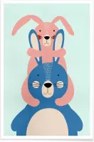 JUNIQE - Poster Bunny Rabbits -30x45 /Kleurrijk