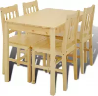Houten eetkamertafel met vier stoelen (naturel) (incl. vloerviltjes)