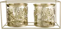 TheeLichthouder Rechthoek Metaal - Waxinelichthouder - 2x Leaf Pot ø11x10,5 Goud - ø27x11cm