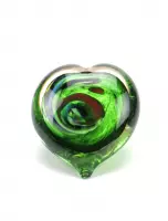 Glazen mini urn. Asbestemming. "Pebble" (hart) groen multi colors. Afmeting 8-9 cm.