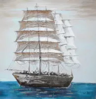 Olieverfschilderij - schilderij schip - handgeschilderd - 100x100 - woonkamer slaapkamer