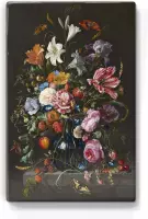 Vaas met bloemen - Jan Davidsz de Heem - 19,5 x 30 cm - Niet van echt te onderscheiden houten schilderijtje - Mooier dan een schilderij op canvas - Laqueprint.