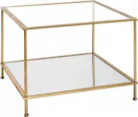 Glazen bijzettafel met robuuste look |Gouden frame | Veiligheidsglas | Twee laags | 60 x60 x45