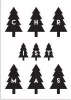 DesignClaud Merry Christmas - Kerstbomen - Kerst Poster - Tekst poster - Zwart Wit poster A2 + Fotolijst wit