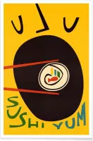 JUNIQE - Poster Yum Sushi -20x30 /Geel & Zwart