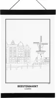 SKAVIK Beestenmarkt - Leiden - Poster met houten posterhanger (zwart) 21 x 30 cm