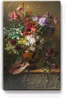 Stilleven met bloemen in een Griekse vaas - Georgius Jacobus Johannes van Os - 19,5 x 30 cm - Niet van echt te onderscheiden schilderijtje op hout - Mooier dan een print op canvas