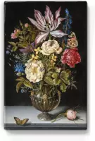 Stilleven met bloemen - Ambrosius Bosschaert de oude - 19,5 x 30 cm - Niet van echt te onderscheiden schilderijtje op hout - Mooier dan een print op canvas - Laqueprint.
