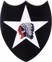 Metalen logo/schildje 2nd Infantry Division Ster met indiaan - 8x7 cm