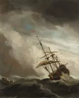 Wanddecoratie / Schilderij / Poster / Doek / Schilderstuk / Muurdecoratie / Fotokunst / Tafereel Een schip in volle zee bij vliegende storm, bekend als ‘De windstoot’ - Willem van